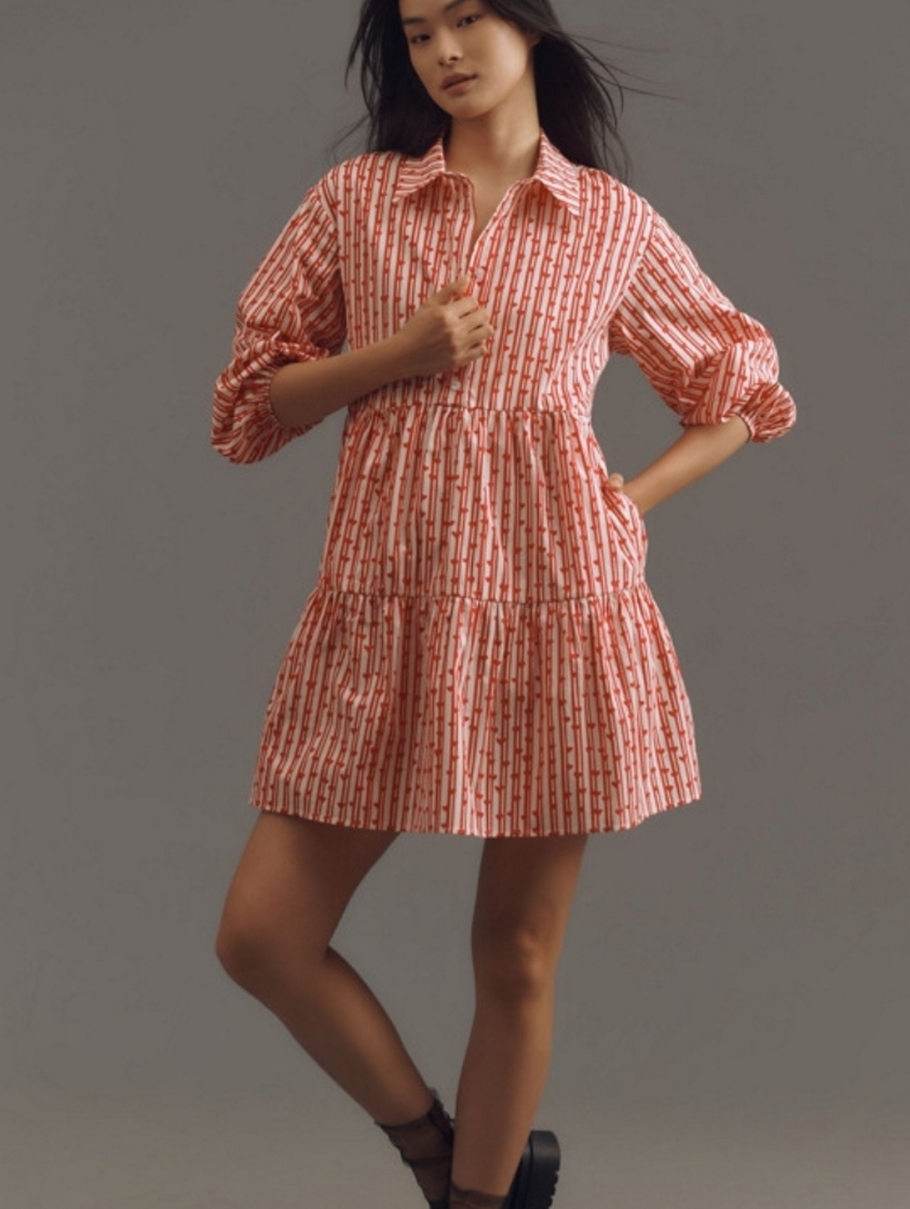 ANTHROPOLOGY X MAEVE The Bettina Tiered Mini Shirt Dress - Picture 2 of 9